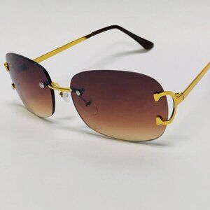 Men Sunglasses Brown Lens Square Gold Frame‎ Street Wear Light Weight Lentes New